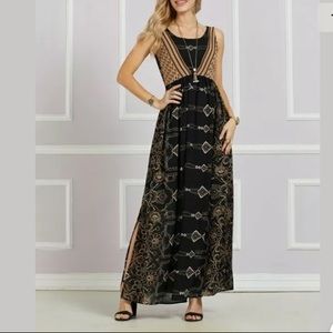 Suzanne Betro Black Geometric Maxi Dres Size M
